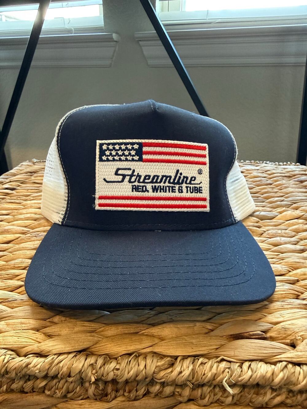 Streamline Red White & Tube USA Trucker Snapback Hat Made in USA Navy White Cap